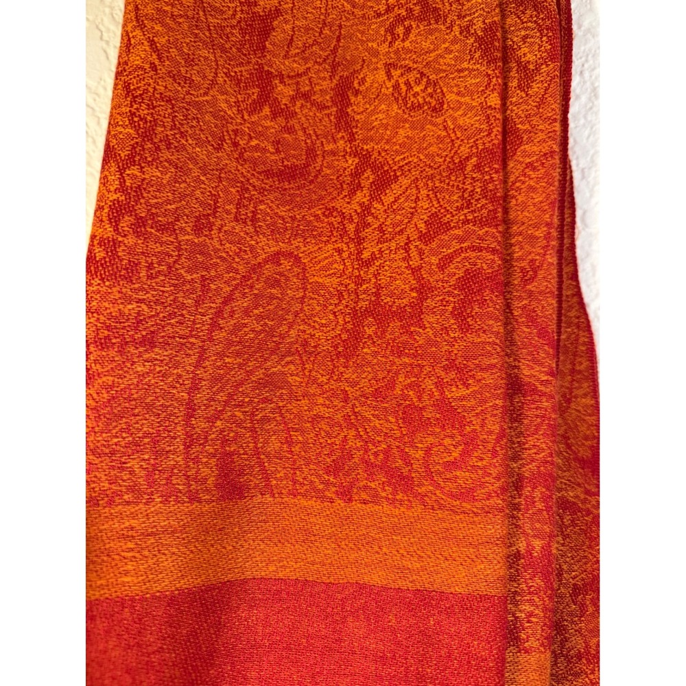 Pashmina Cashmere Silk Paisley Scarf Shawl Wrap Orange Red Made in Italy 27x74 - Picture 3 of 10